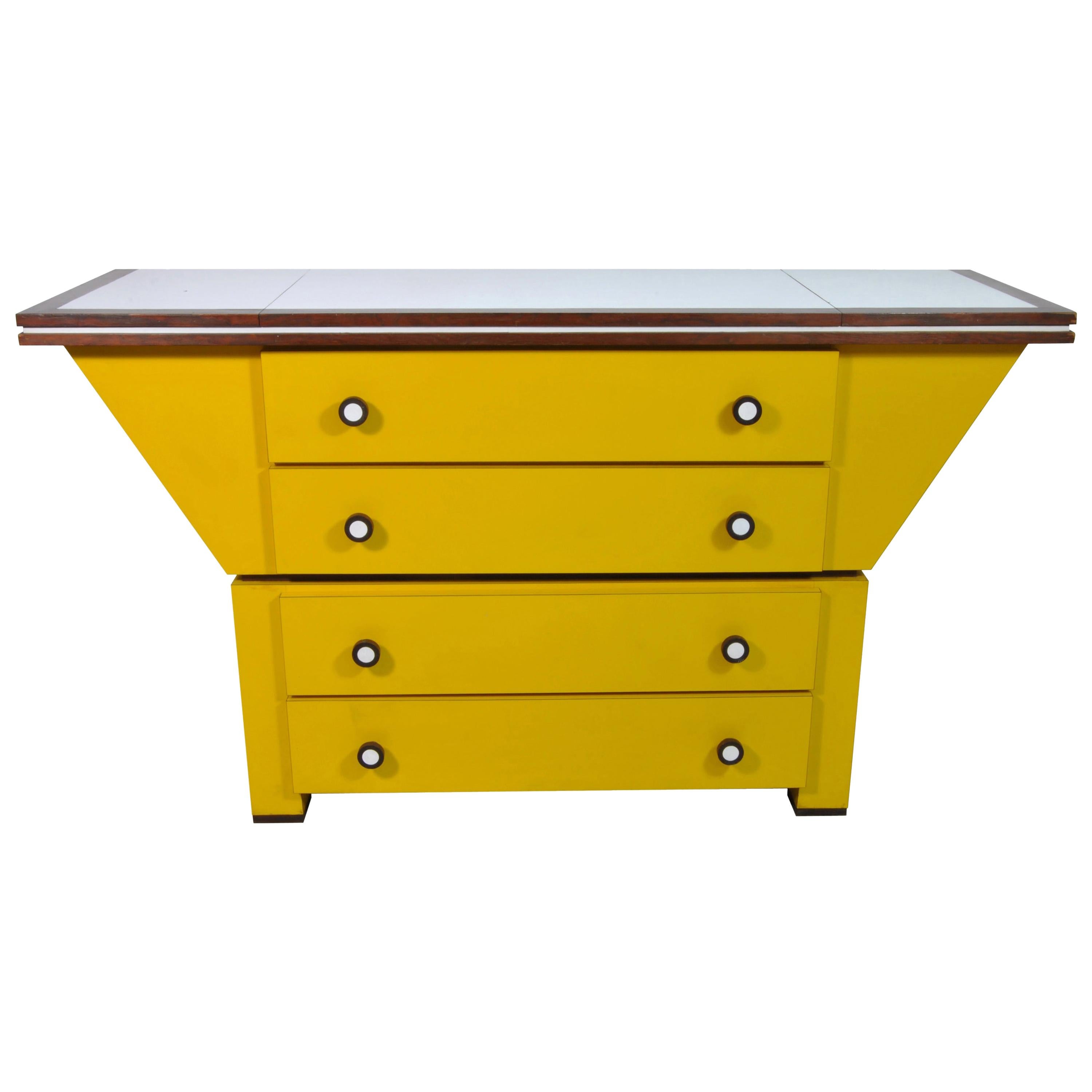 Sideboard in Natural Larch Wood Covered in Yellow and White Laminate Italy, 1960 For Sale