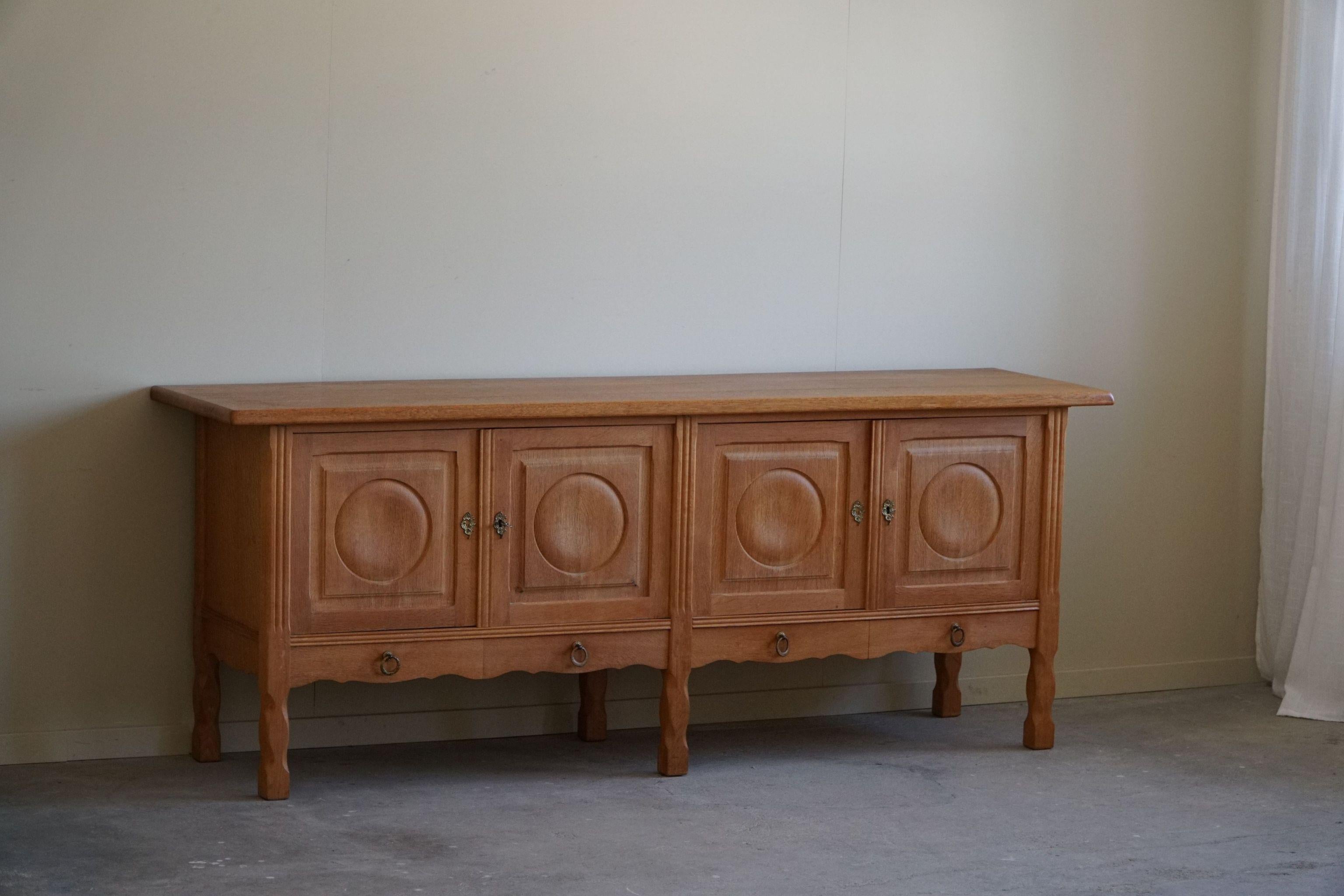 Sideboard in Oak, Mid Century, Made by a Danish Cabinetmaker, Brutalist, 1960s For Sale 10