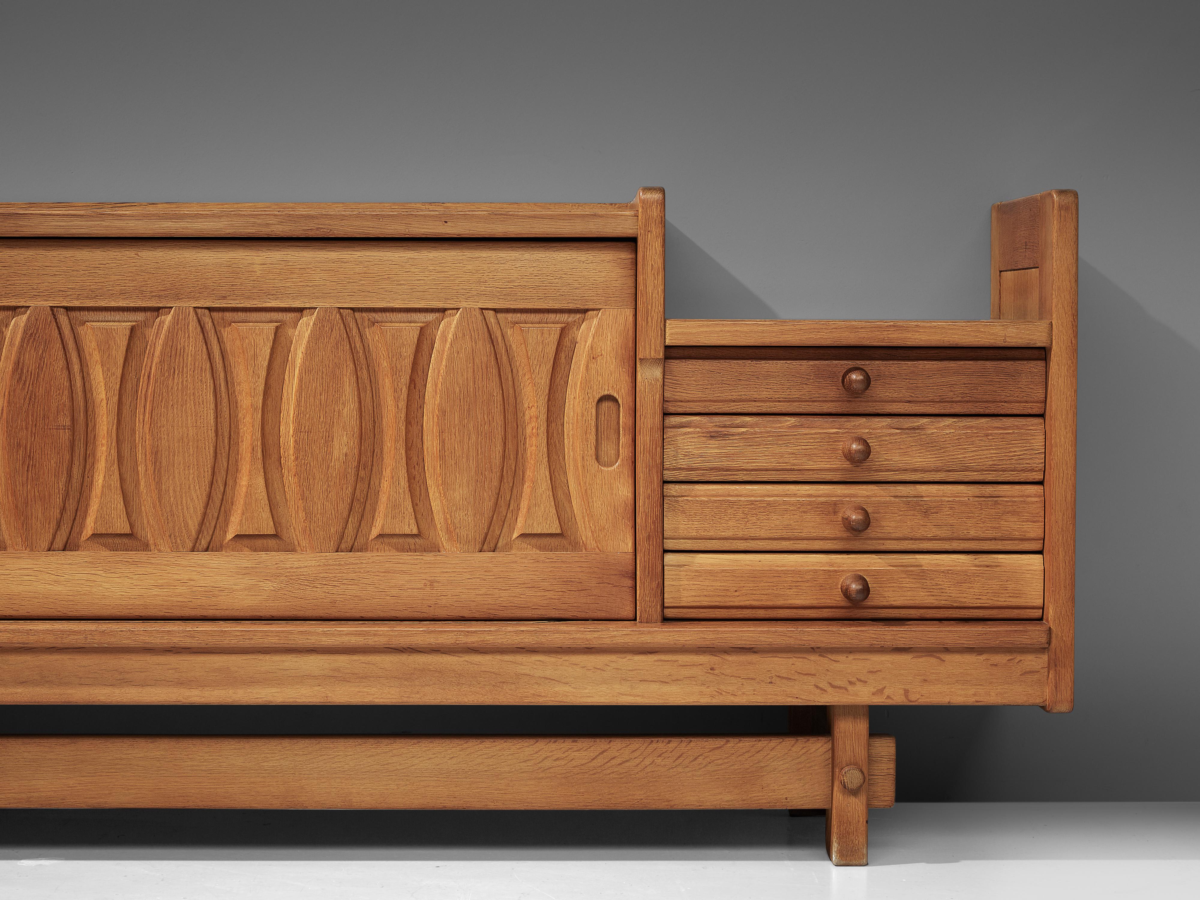 Mid-20th Century Sideboard in Oak with Ceramics by Guillerme et Chambron
