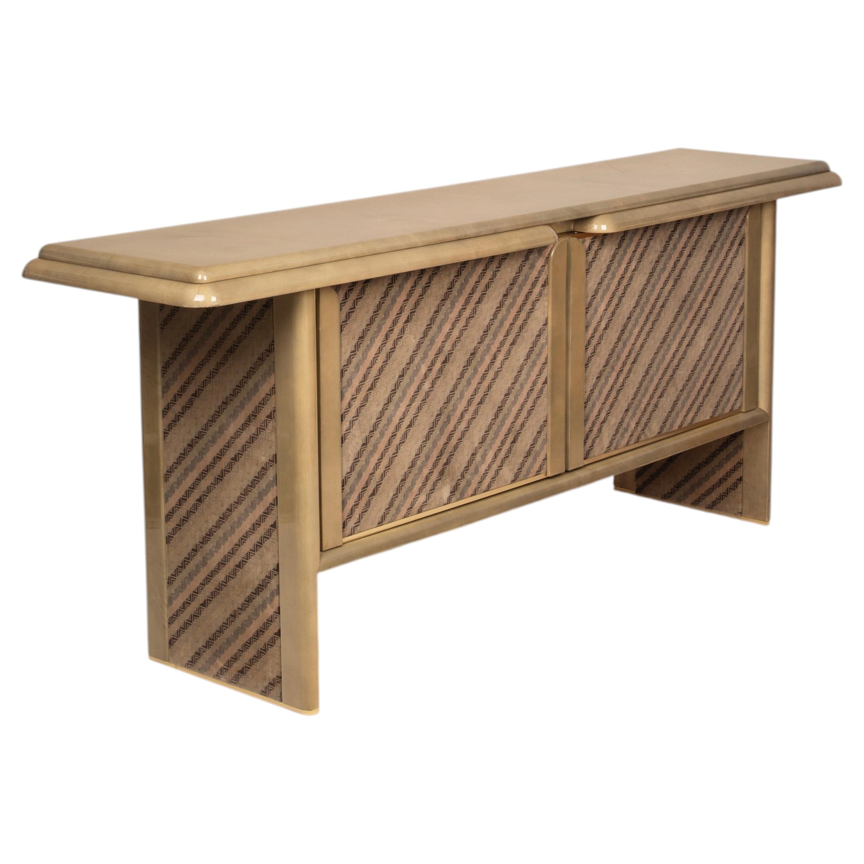 Sideboard in parchment and Missoni fabric by Angelo Mazzola for Salpol, 1980 For Sale