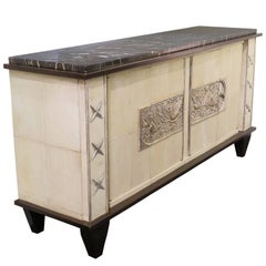 Sideboard in Parchment with Silver Relief-Work, France, 1940s-1950s