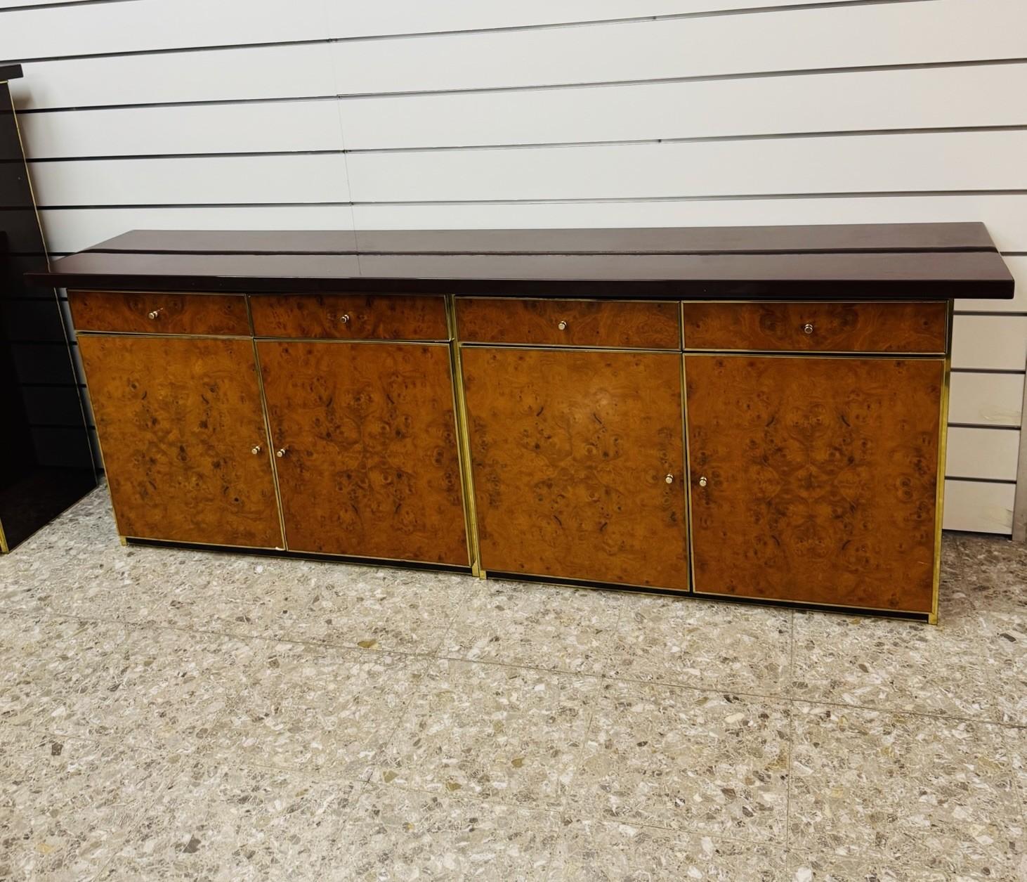 Sideboard In Radica E Metallo Dorato Modernariato Anni ‘70 (Italian) im Angebot