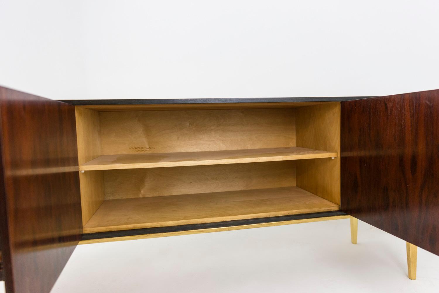 Late 20th Century Sideboard in Rio Rosewood and Gilt Metal, 1970s