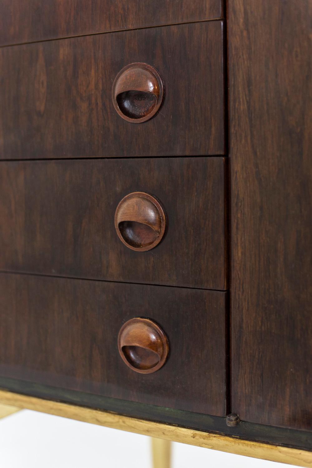 Sideboard in Rio Rosewood and Gilt Metal, 1970s 2