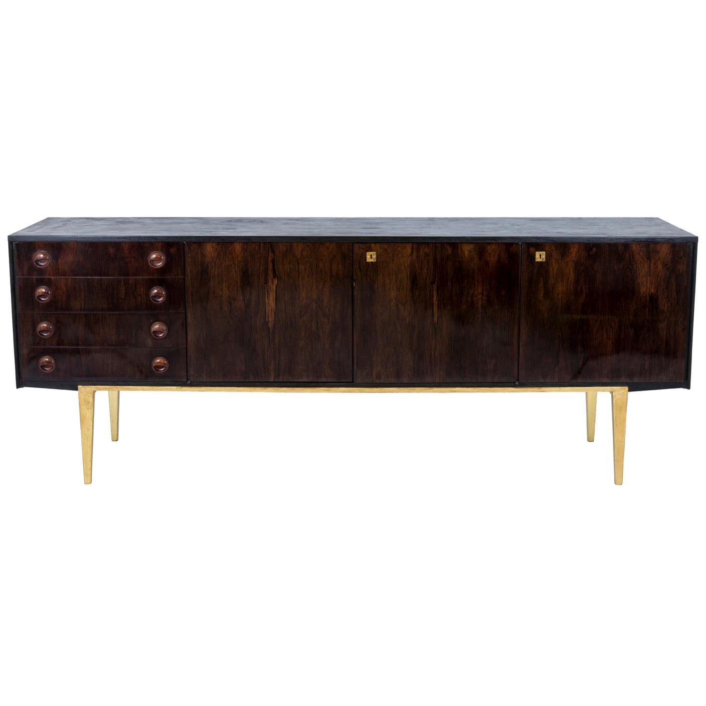 Sideboard in Rio Rosewood and Gilt Metal, 1970s