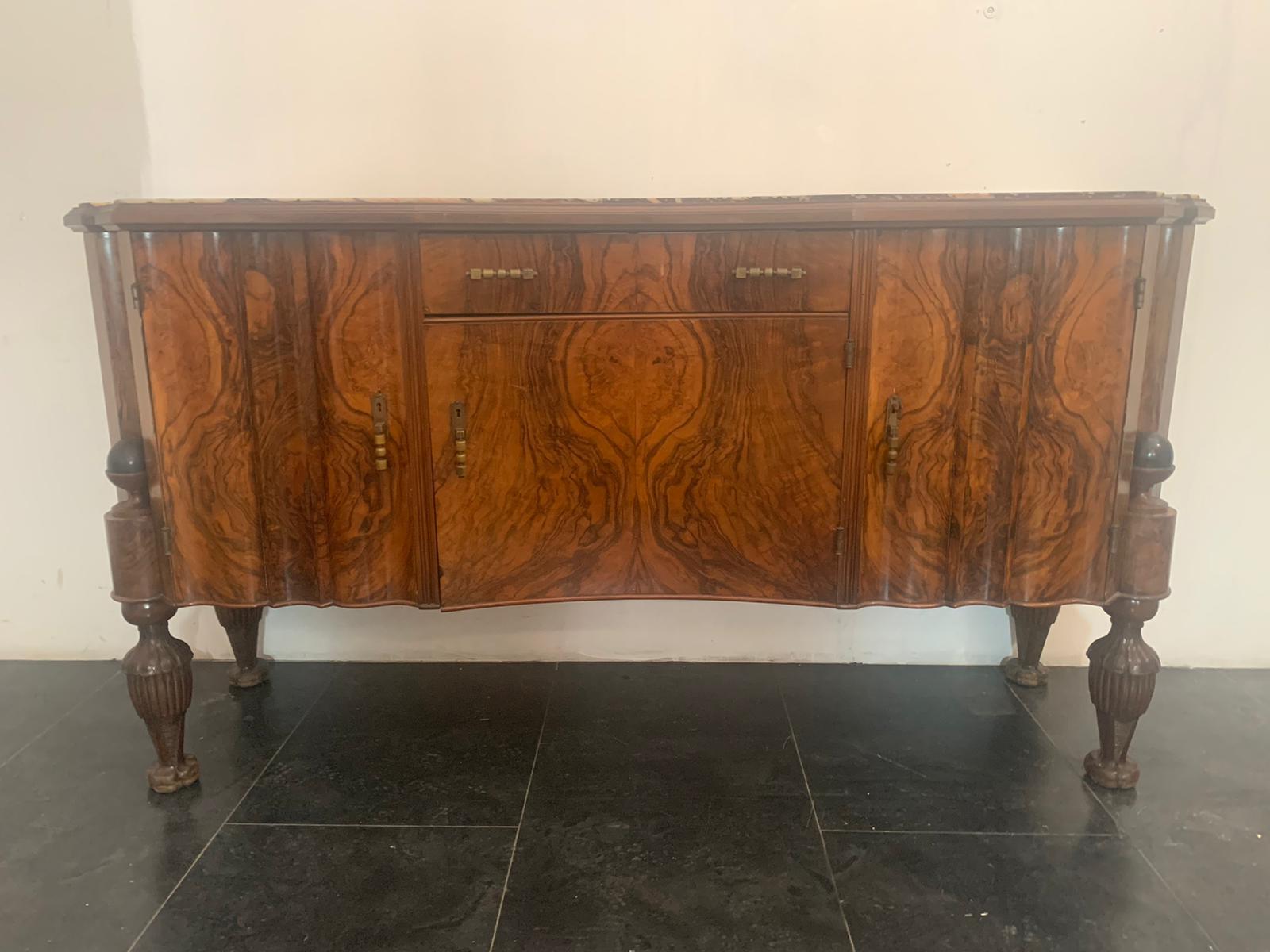 Art Deco Sideboard in Rosewood, Breccia and Medicean Stone, 30s For Sale