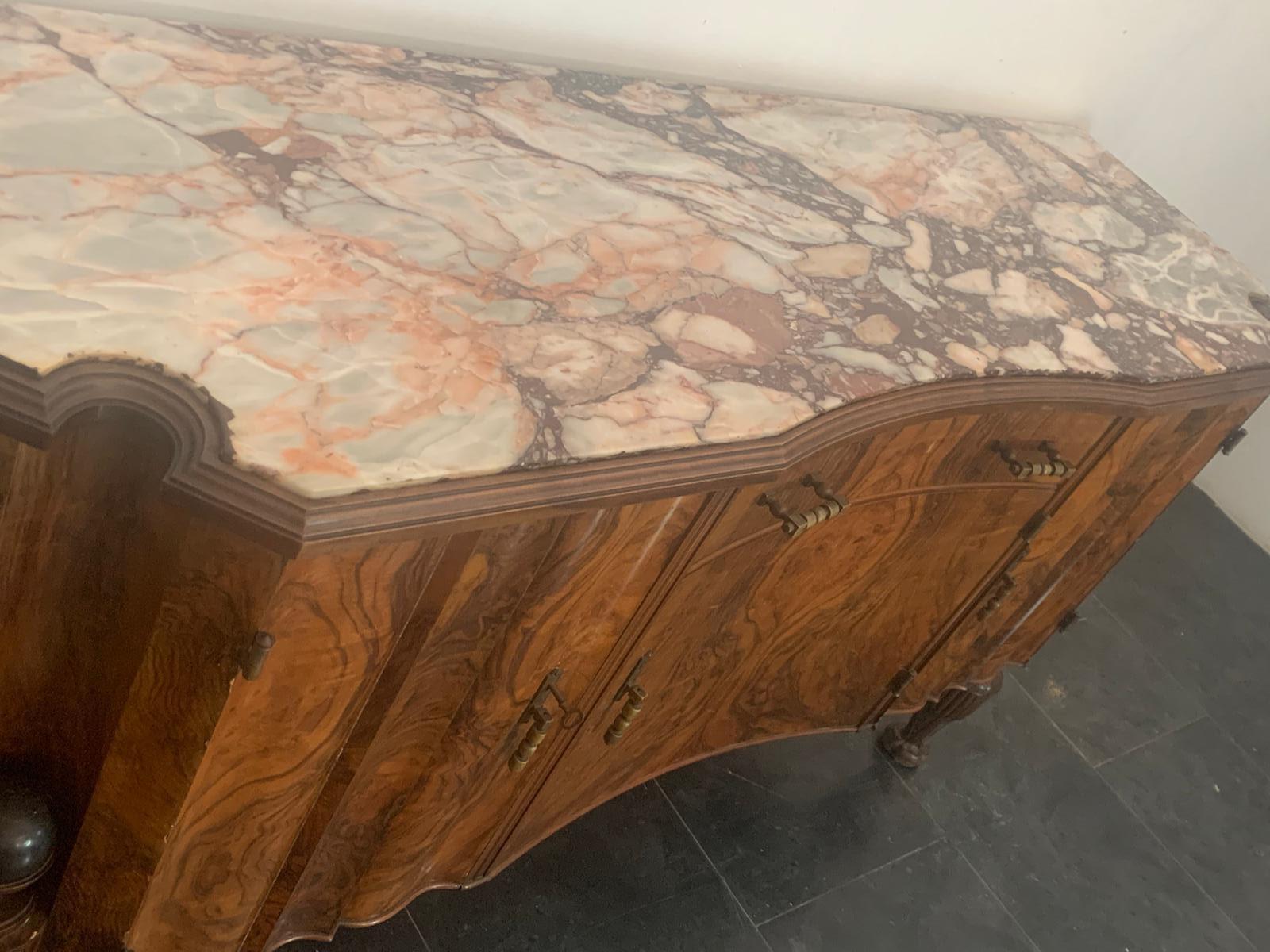 Sideboard in Rosewood, Breccia and Medicean Stone, 30s In Good Condition For Sale In Montelabbate, PU
