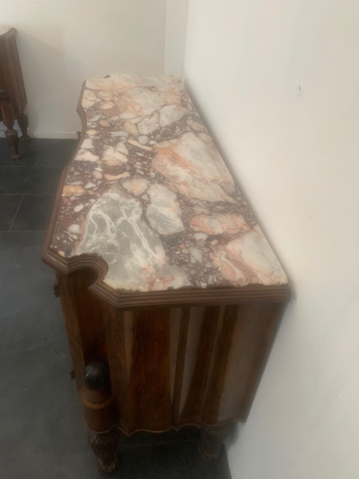 Breccia Marble Sideboard in Rosewood, Breccia and Medicean Stone, 30s For Sale