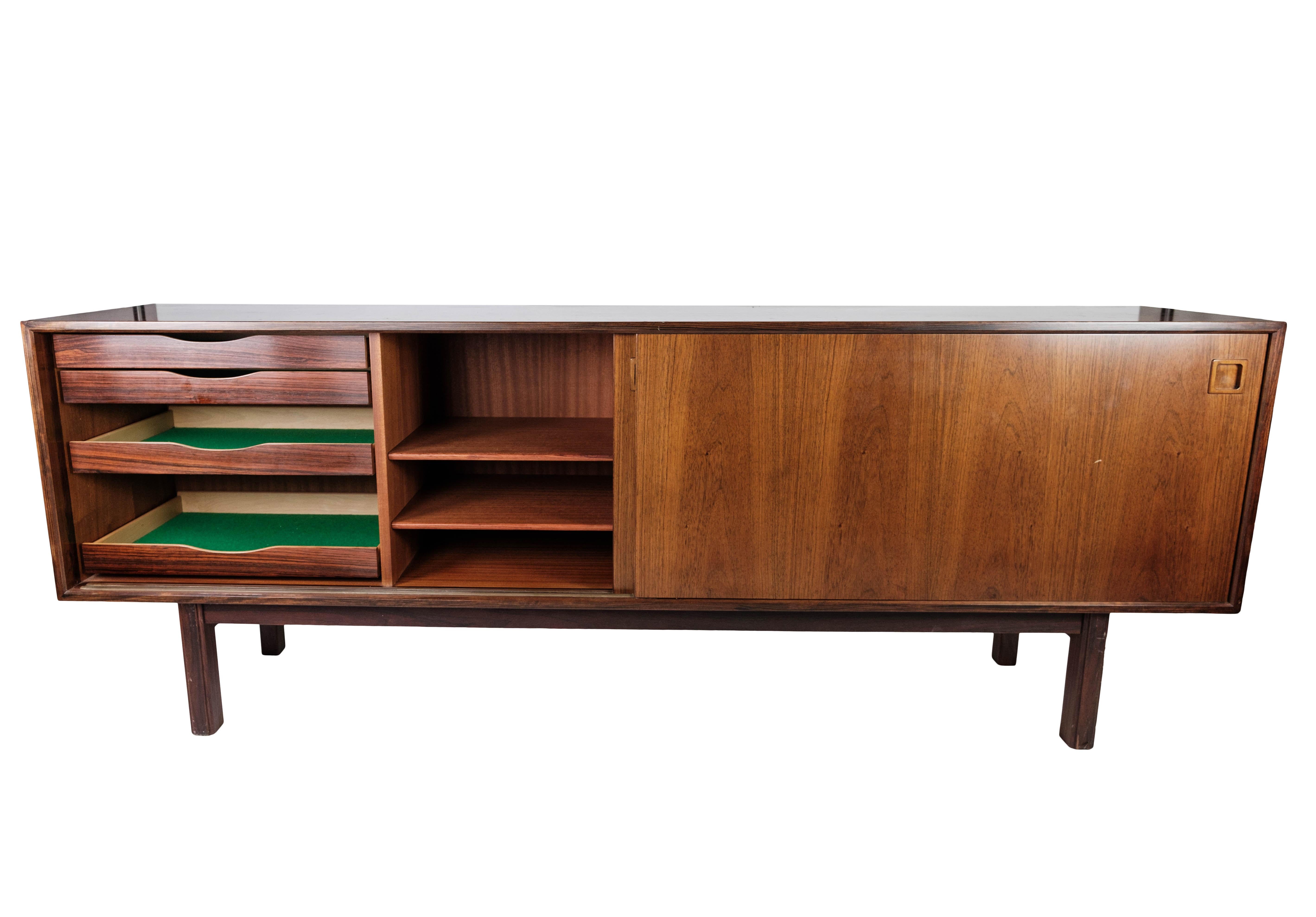 Scandinavian Modern Sideboard in Rosewood with Sliding Doors Designed by Omann Junior from the 1960s