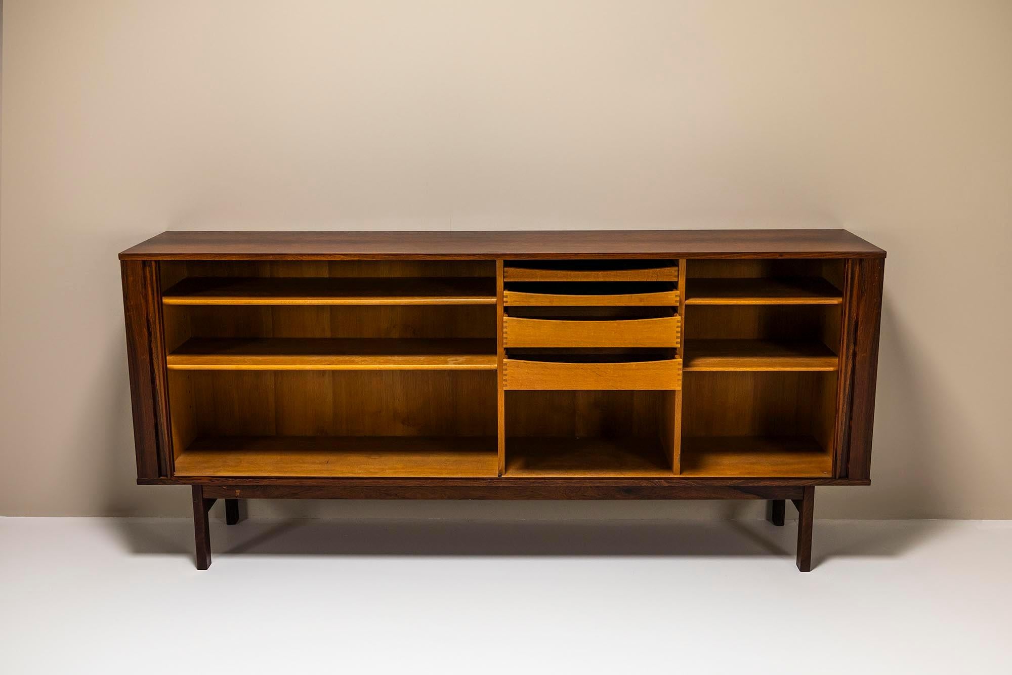 Sideboard In Rosewood With Tambour Doors, Denmark 1960's In Good Condition For Sale In Hellouw, NL