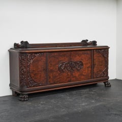 Sideboard in Solid Carved Wood and Walnut Burl 1940s