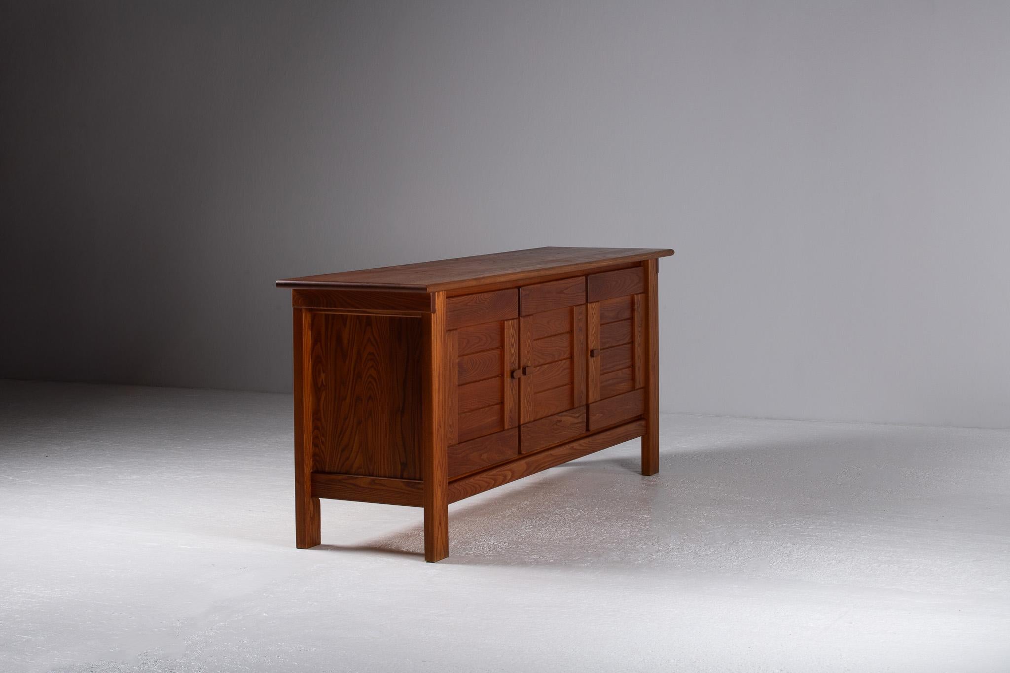 Mid-Century Modern Sideboard in Solid Elm, Maison Regain, France, 1970 For Sale
