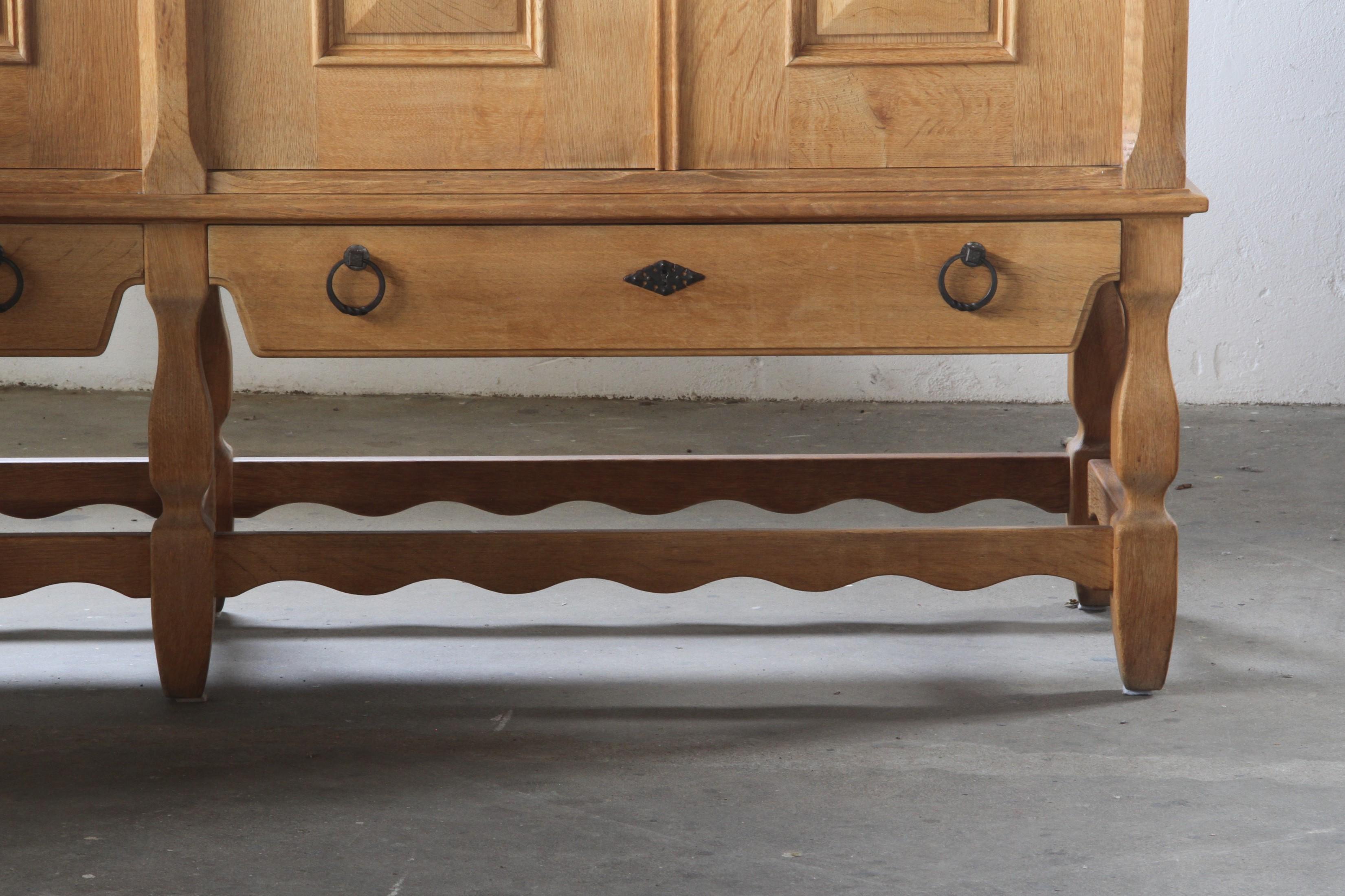 Danish Sideboard in Solid Oak, Kjærnulf style, Brutalist Cabinet 1960s For Sale
