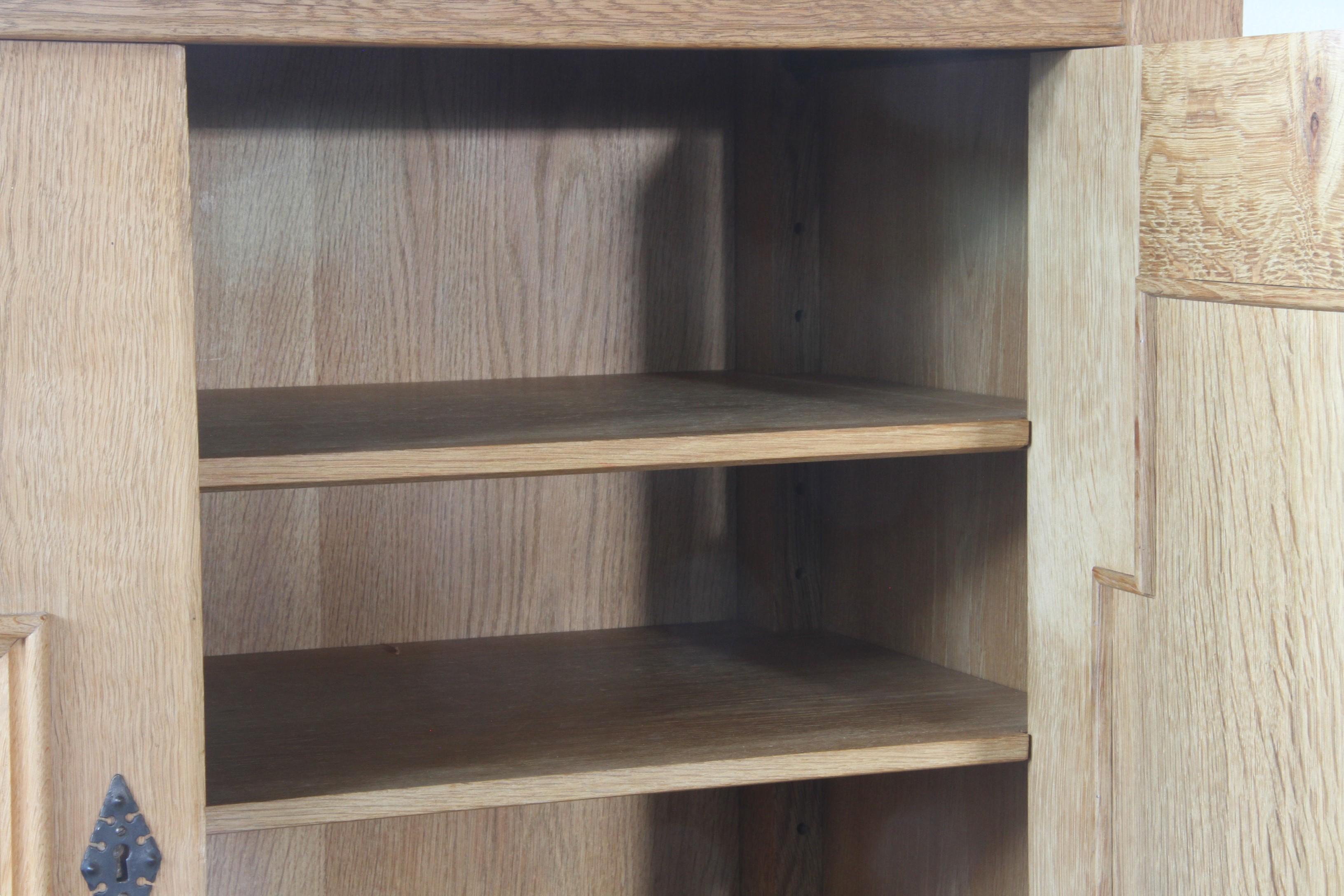 Brass Sideboard in Solid Oak, Kjærnulf style, Brutalist Cabinet 1960s For Sale