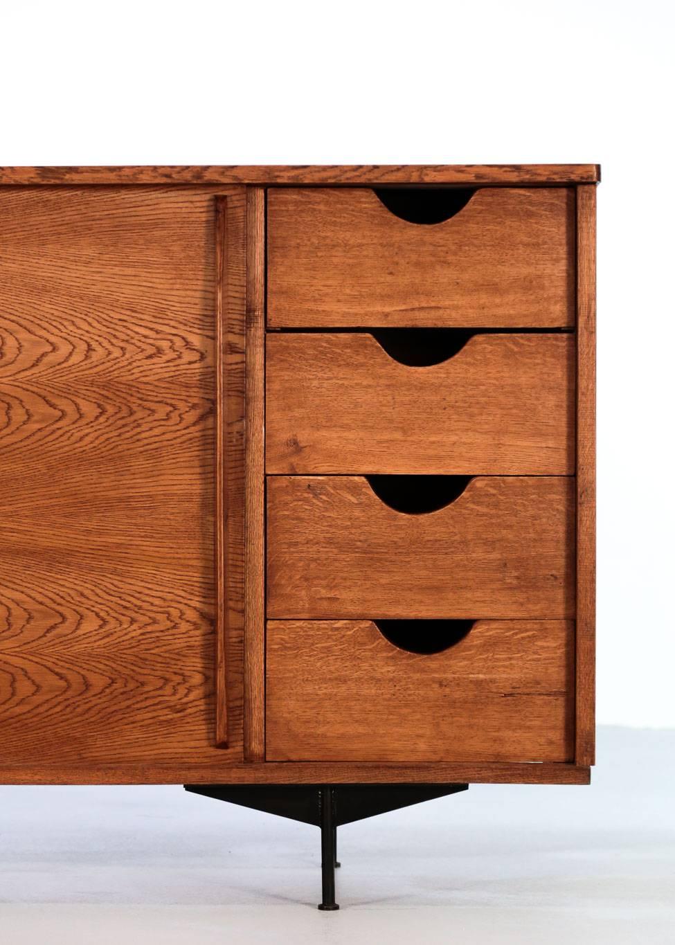 French Sideboard in Style of Jean Prouvé Design, 1960 Oak