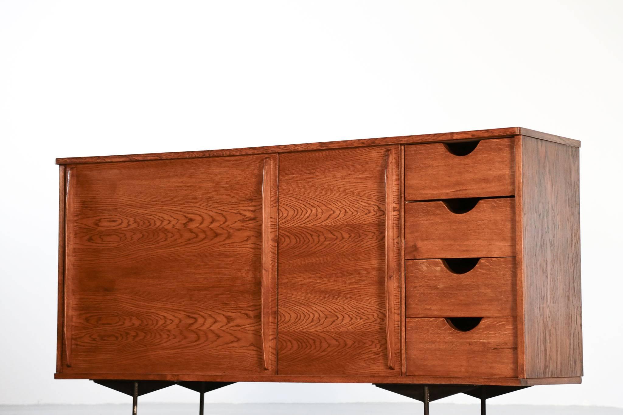 Iron Sideboard in Style of Jean Prouvé Design, 1960 Oak