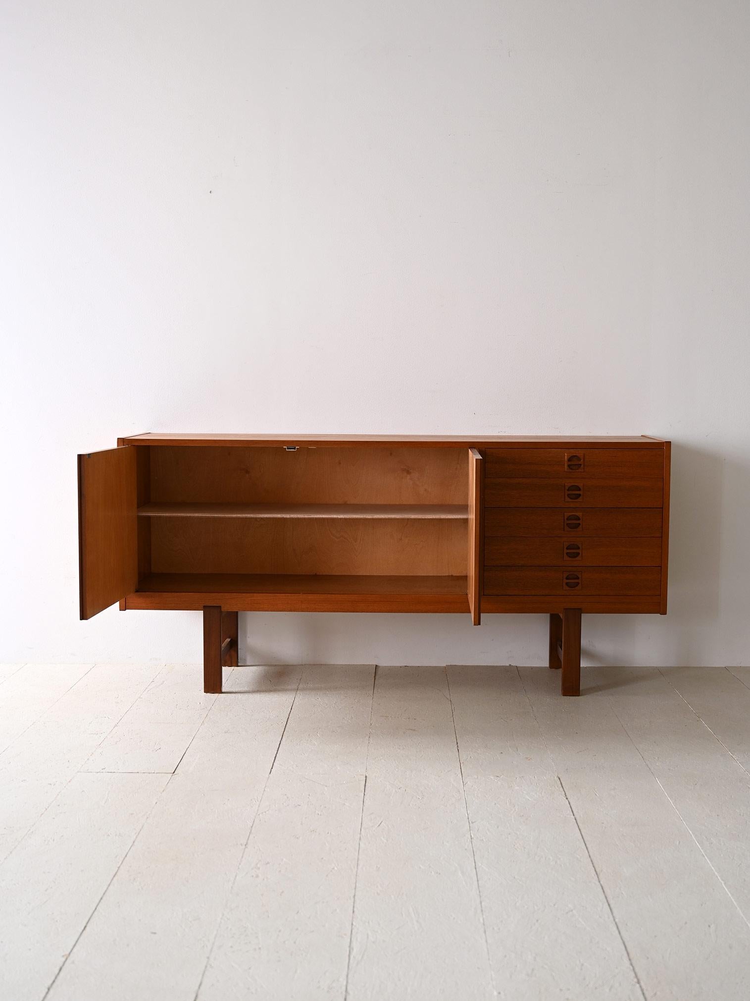 Scandinavian Modern 1900s teak sideboard with drawers and doors For Sale