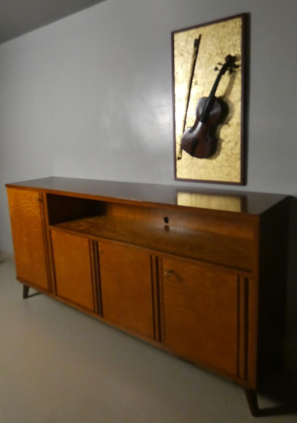 Brass Solid Teak Sideboard, Italy 1970s For Sale