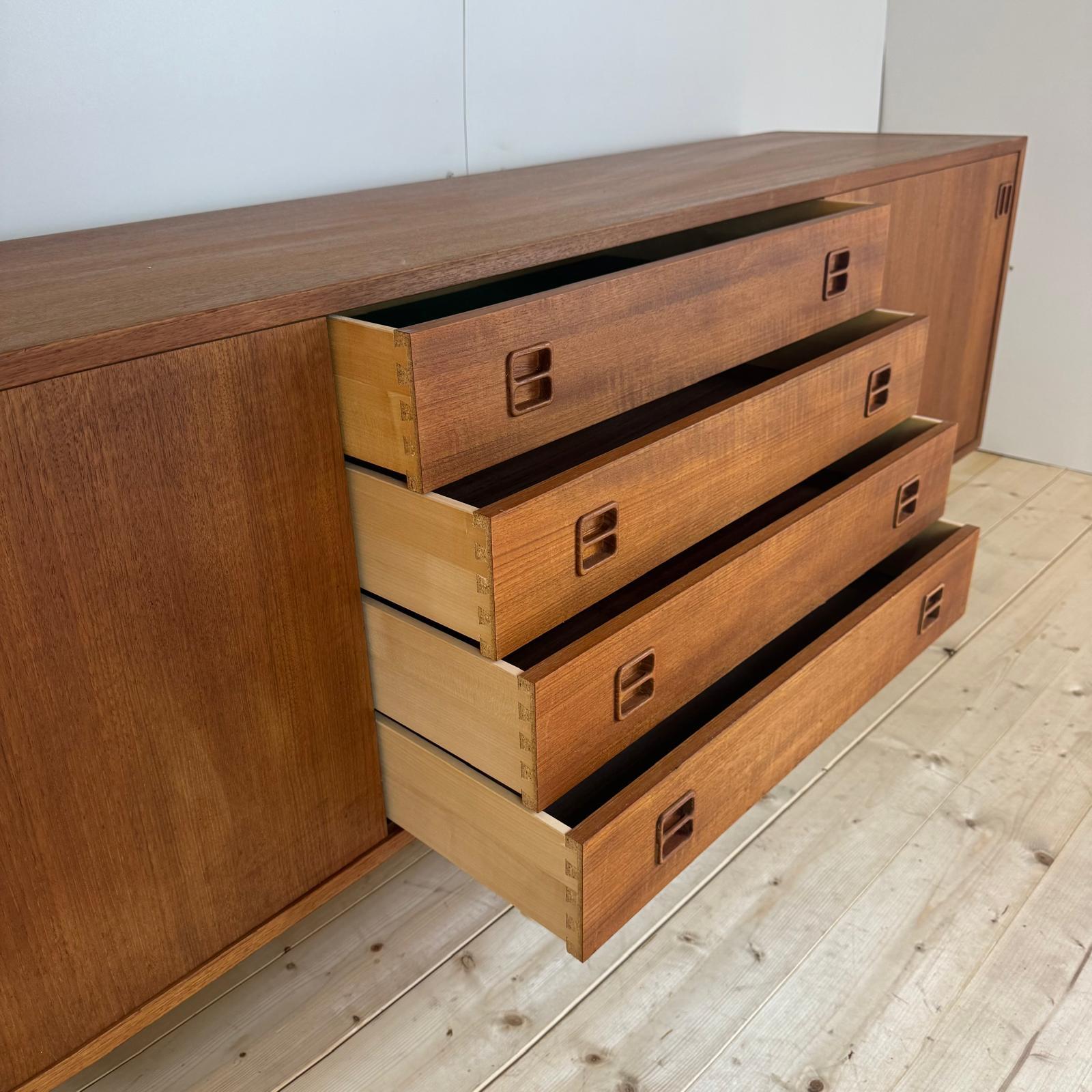 Danish Sideboard in teak with drawers and sliding doors, Denmark 1960 For Sale
