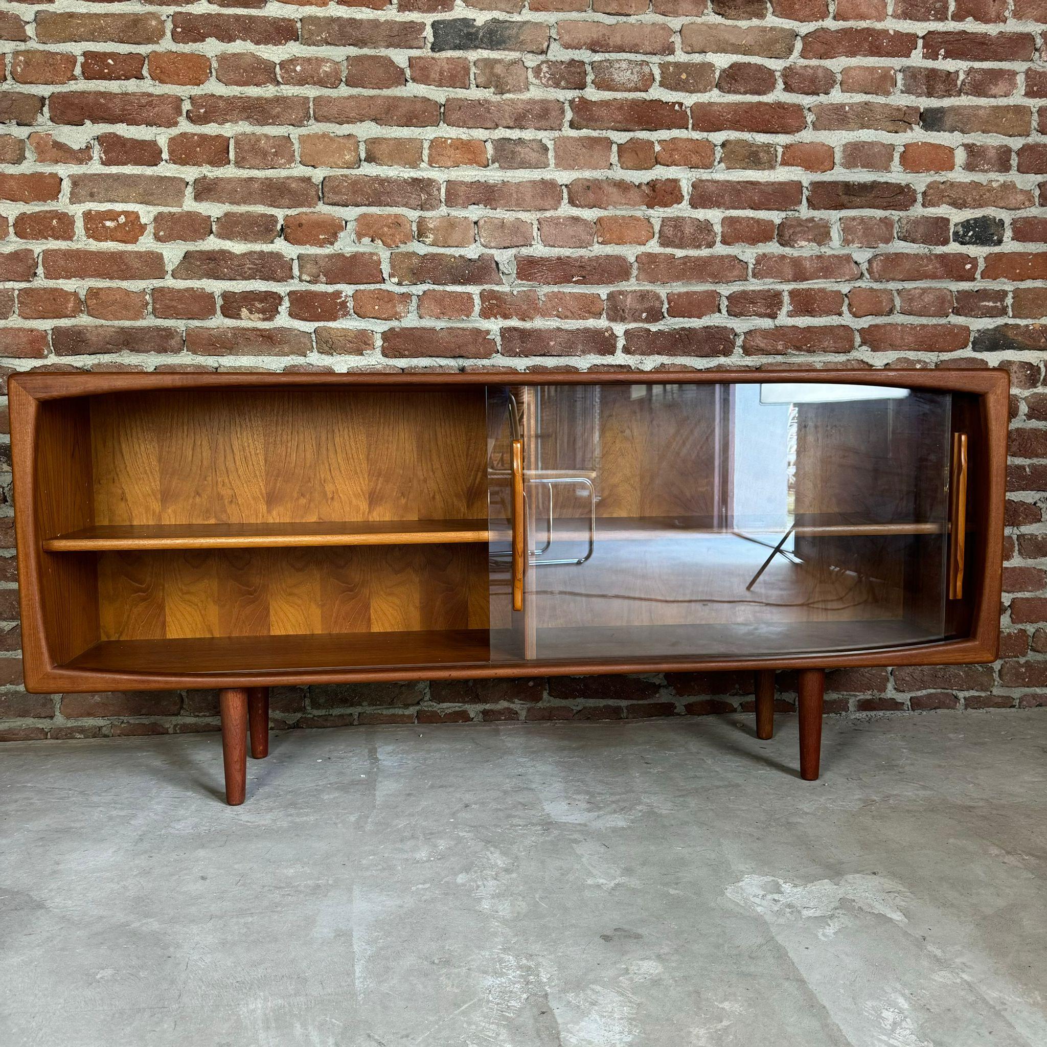Veneer Sideboard in teak with glass sliding doors, Denmark 1960