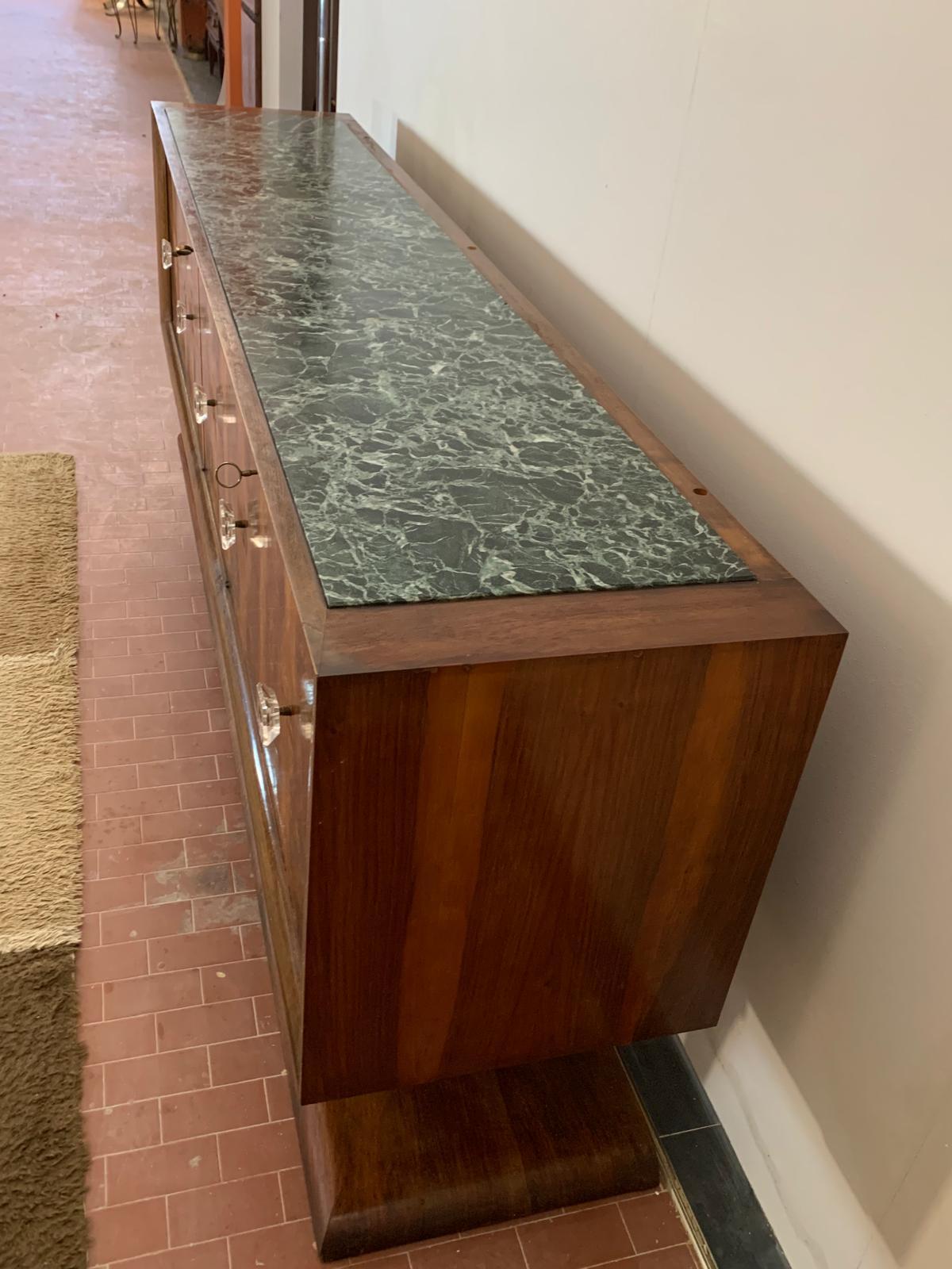 Sideboard in Walnut with Marble Top & Crystal Handles, 1940s For Sale 4
