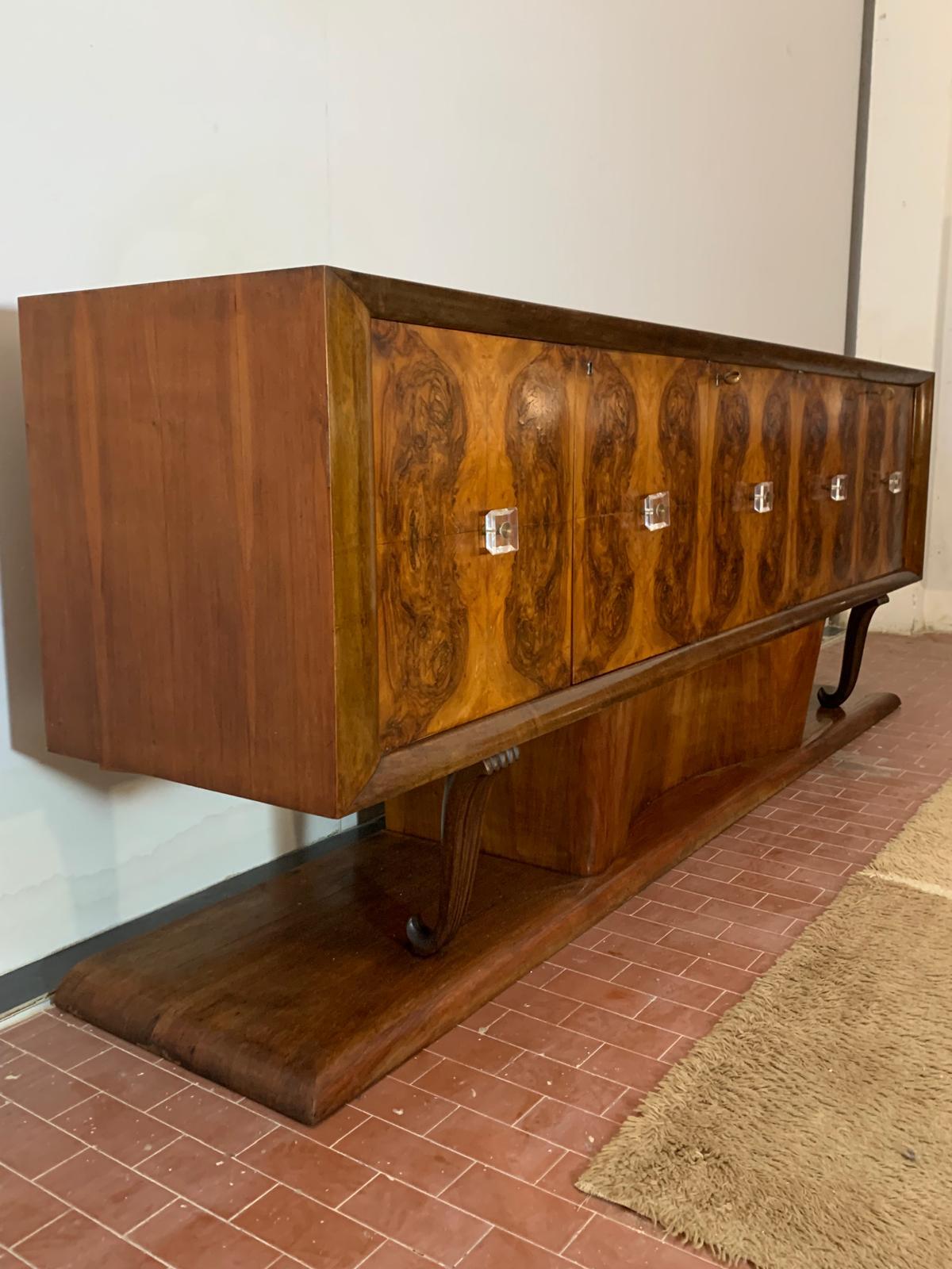 Sideboard in Walnut with Marble Top & Crystal Handles, 1940s For Sale 5