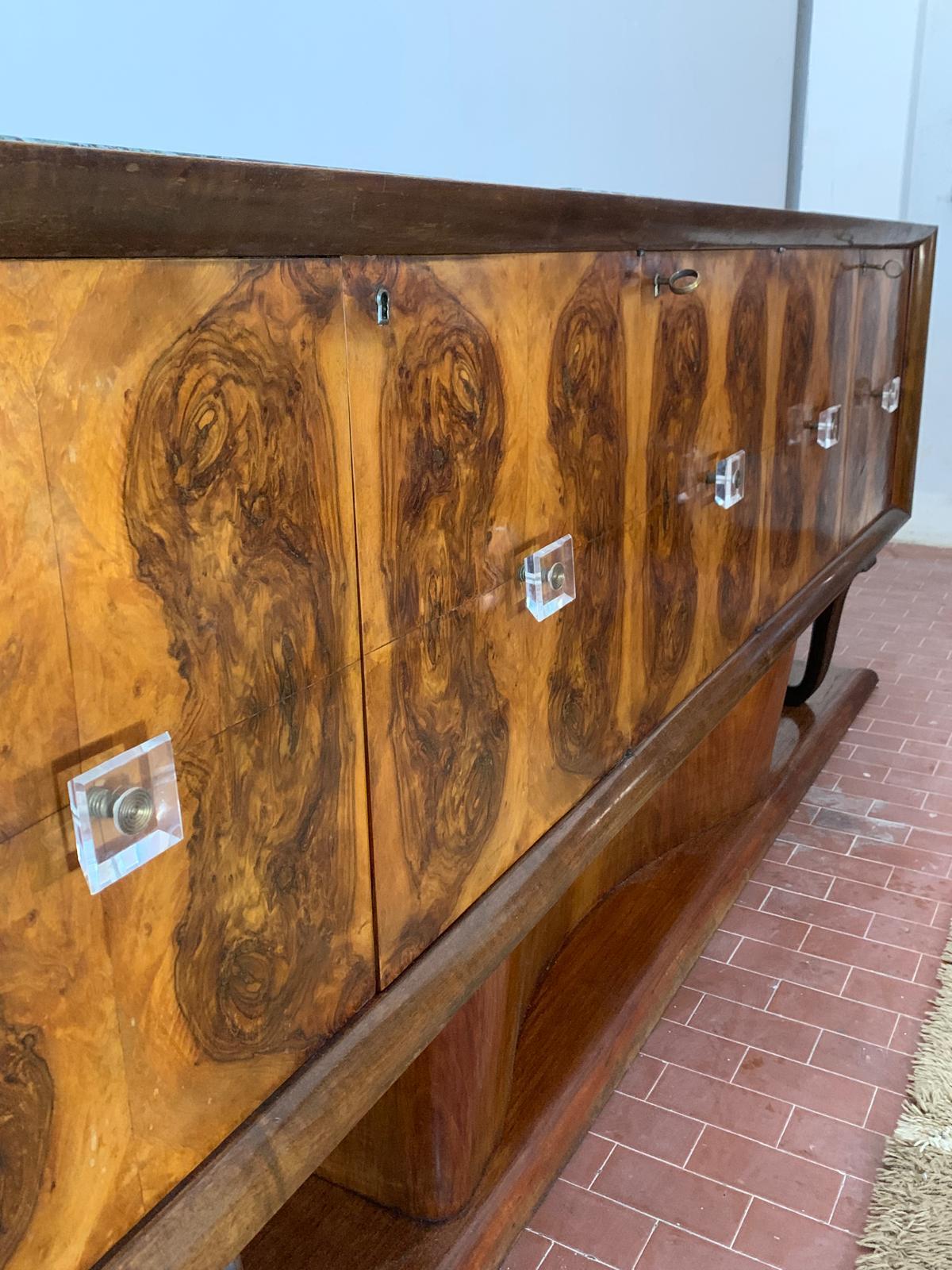 Sideboard in Walnut with Marble Top & Crystal Handles, 1940s For Sale 7