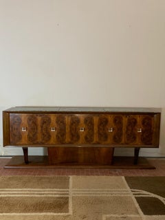 Sideboard in Walnut with Marble Top & Crystal Handles, 1940s