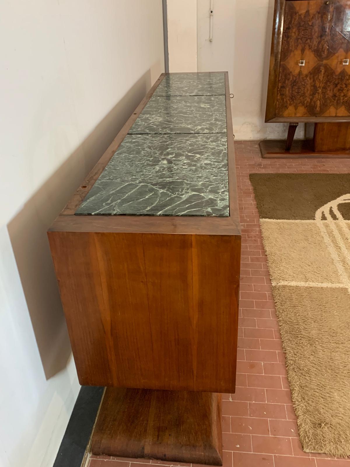 Sideboard in Walnut with Marble Top & Crystal Handles, 1940s For Sale 1