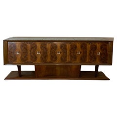Sideboard in Walnut with Marble Top & Crystal Handles, 1940s