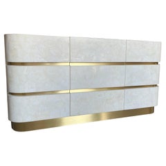 Sideboard in White Rock Crystal and Brass by Ginger Brown