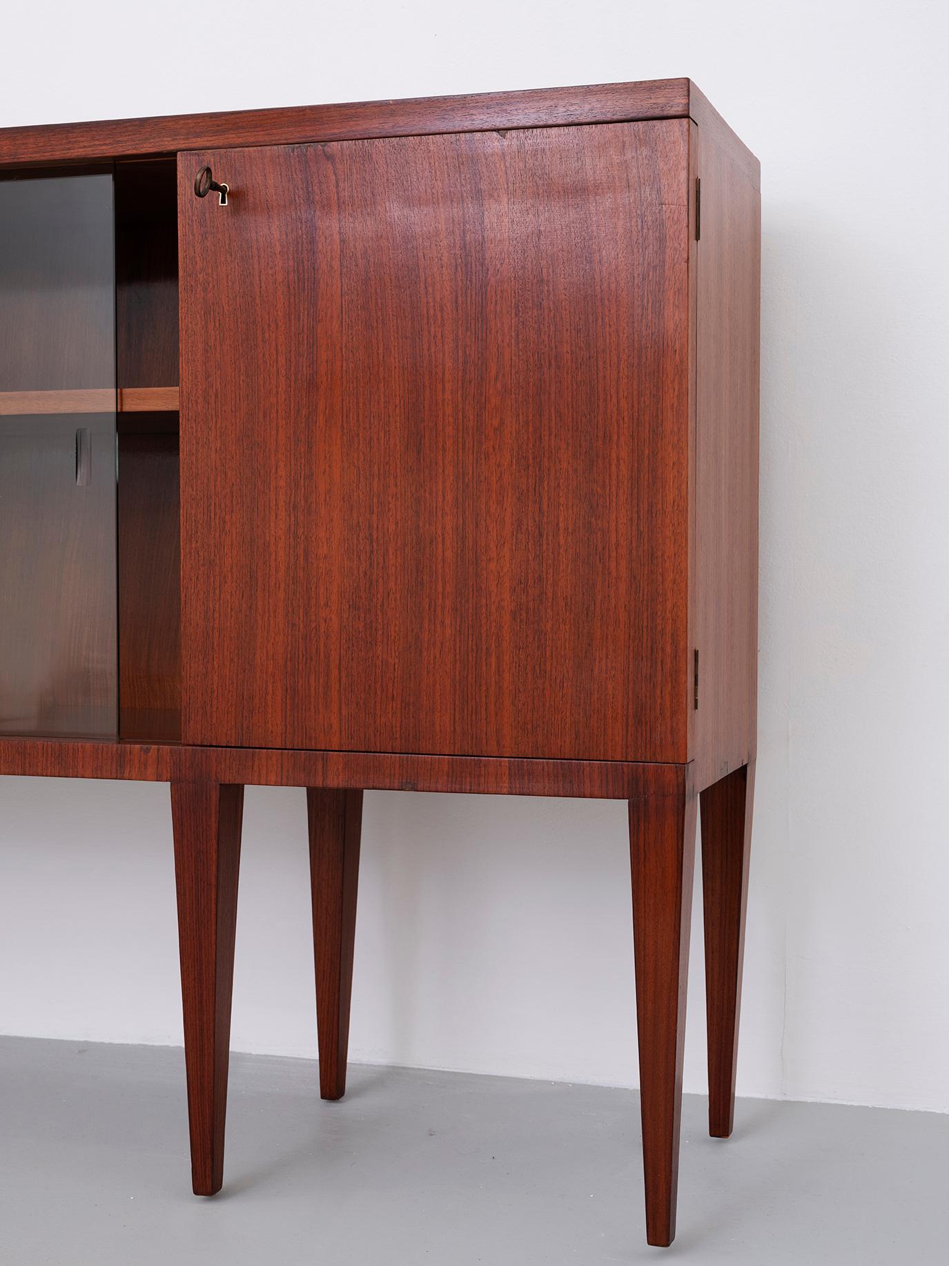 Italian Sideboard in Wood and Glass by Gio Ponti 1950s For Sale