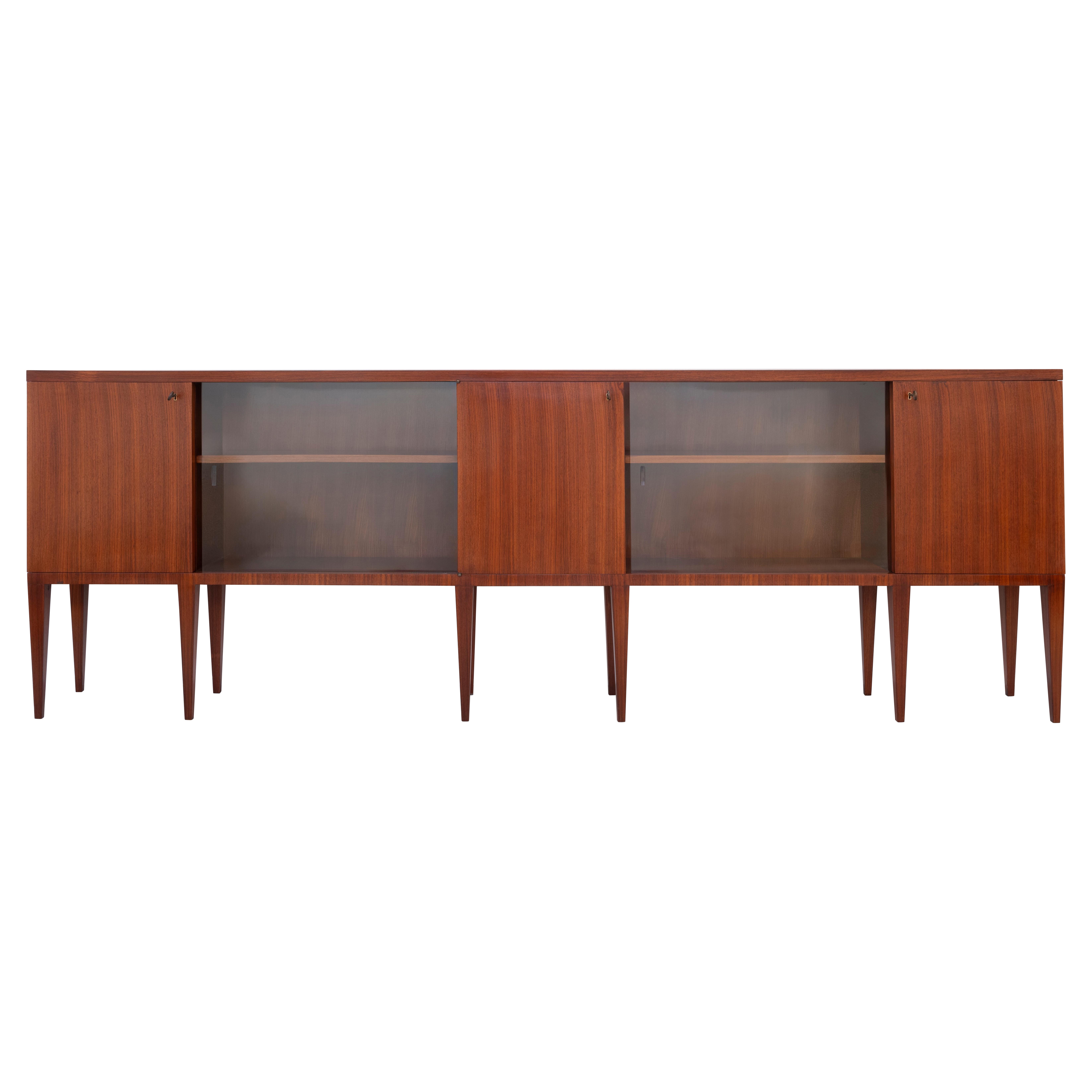 Sideboard in Wood and Glass by Gio Ponti 1950s For Sale