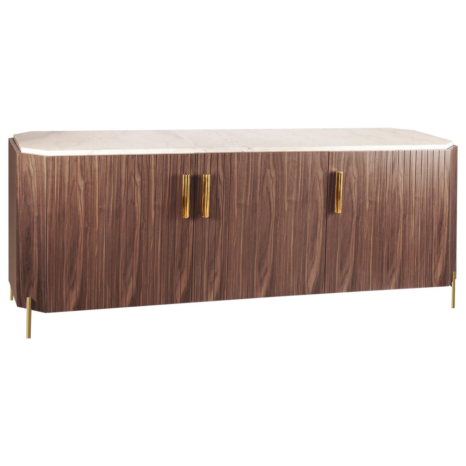 Sideboard in Wood, Brass and Marble Malcolm For Sale 2