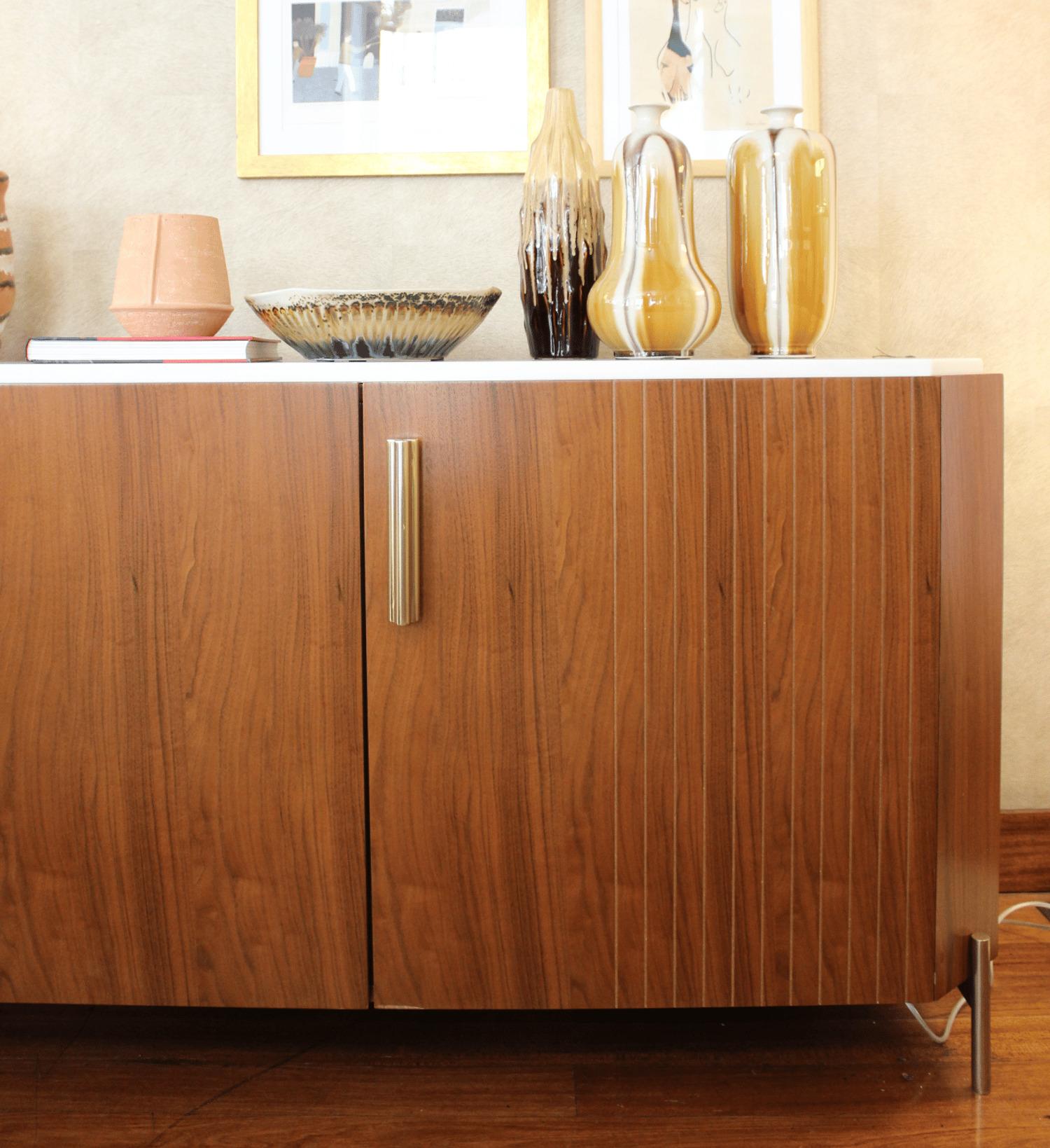 Art Deco Sideboard in Wood, Brass and Marble Malcolm For Sale