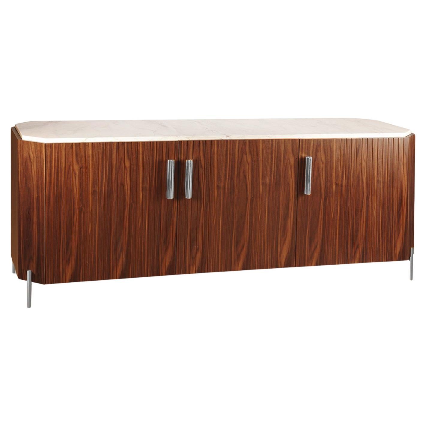 Sideboard in Wood, Brass and Marble Malcolm For Sale