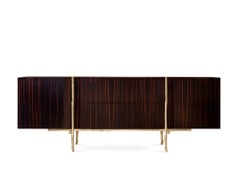 Sideboard in Wood Veneer Body & Cast Brass Structure