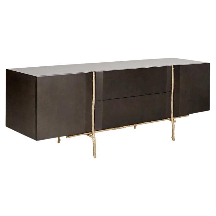 Sideboard in Wood Veneer Body & Cast Brass Structure