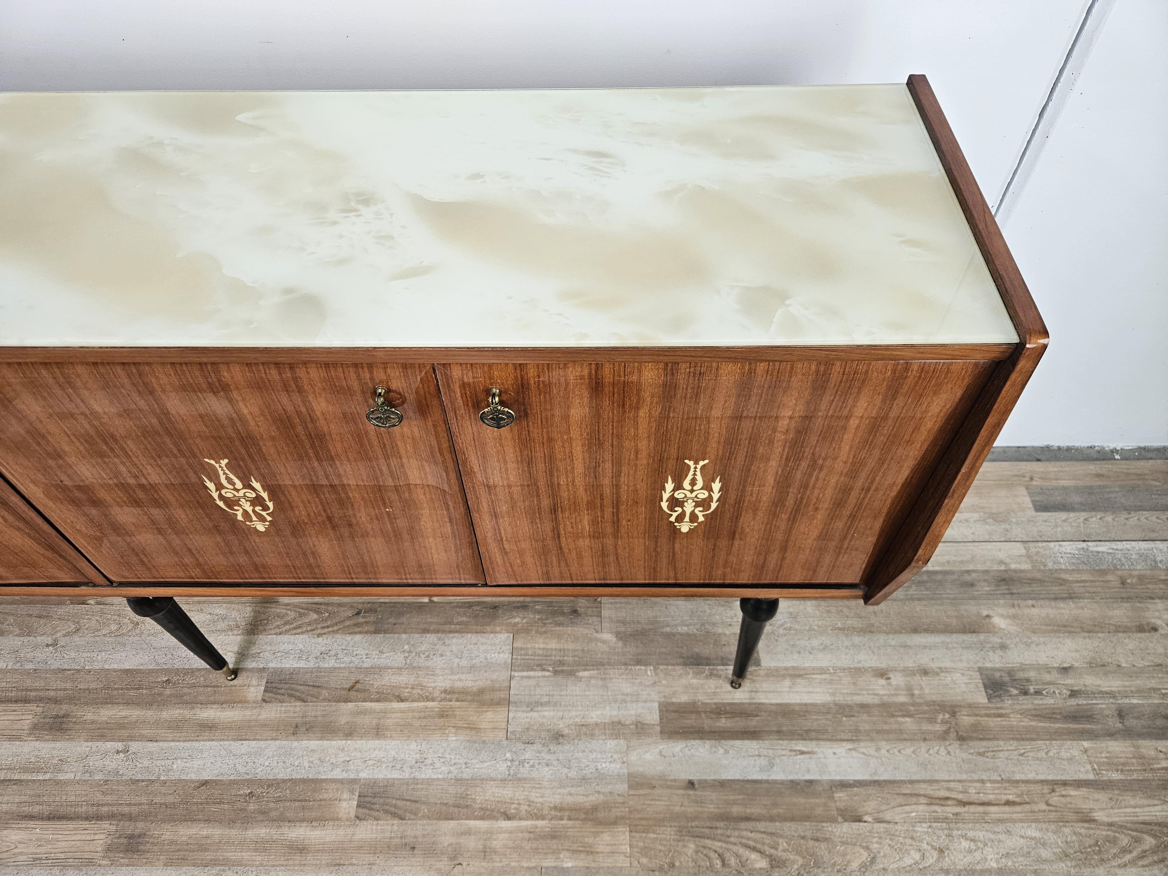 Mid-20th Century Italian mahogany sideboard from the mid-1960s with glass top For Sale
