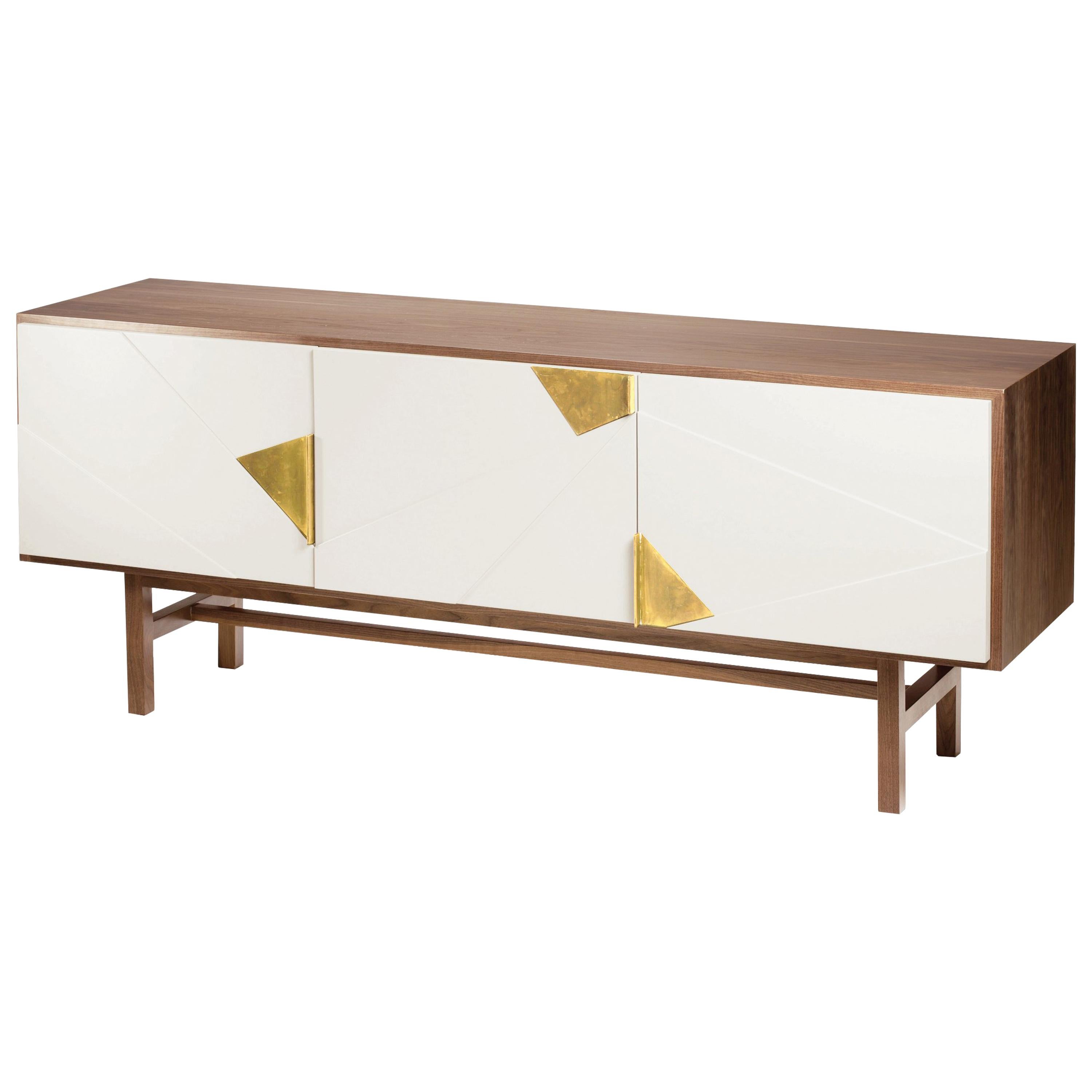 Sideboard Jazz in Walnut Wood, Brass and Lacquer