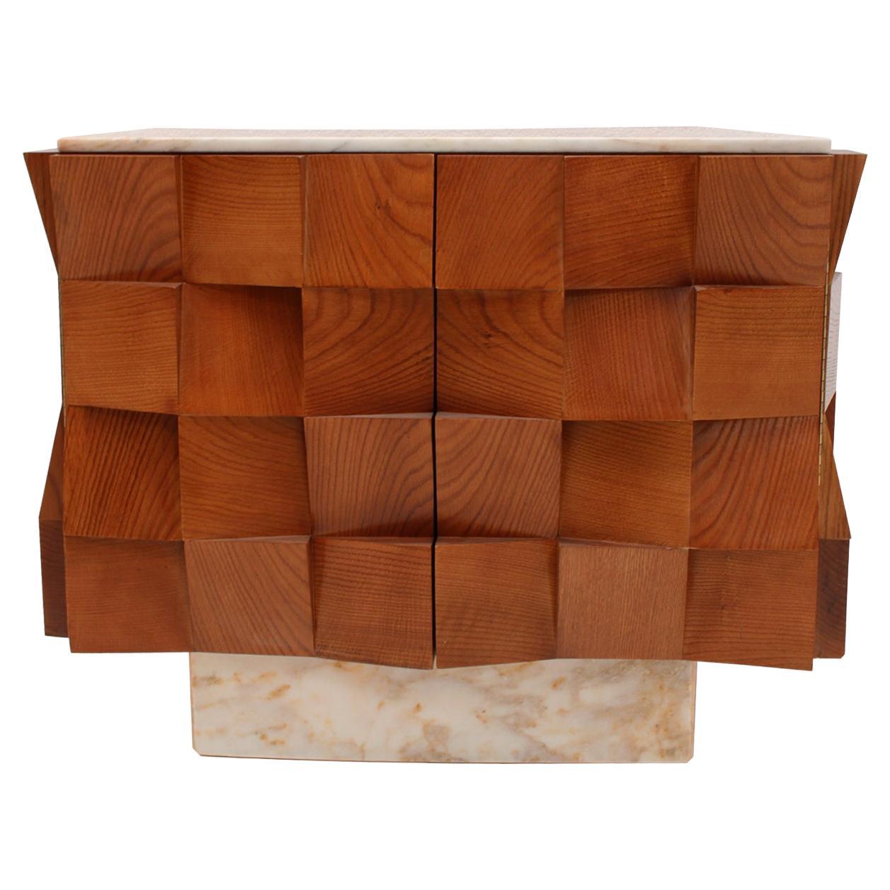 Buffet de style brutaliste en bois et marbre de Sienne, Italie