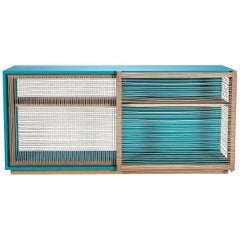 Sideboard Mediterraneo in lacquered wood and rope, made in Italy