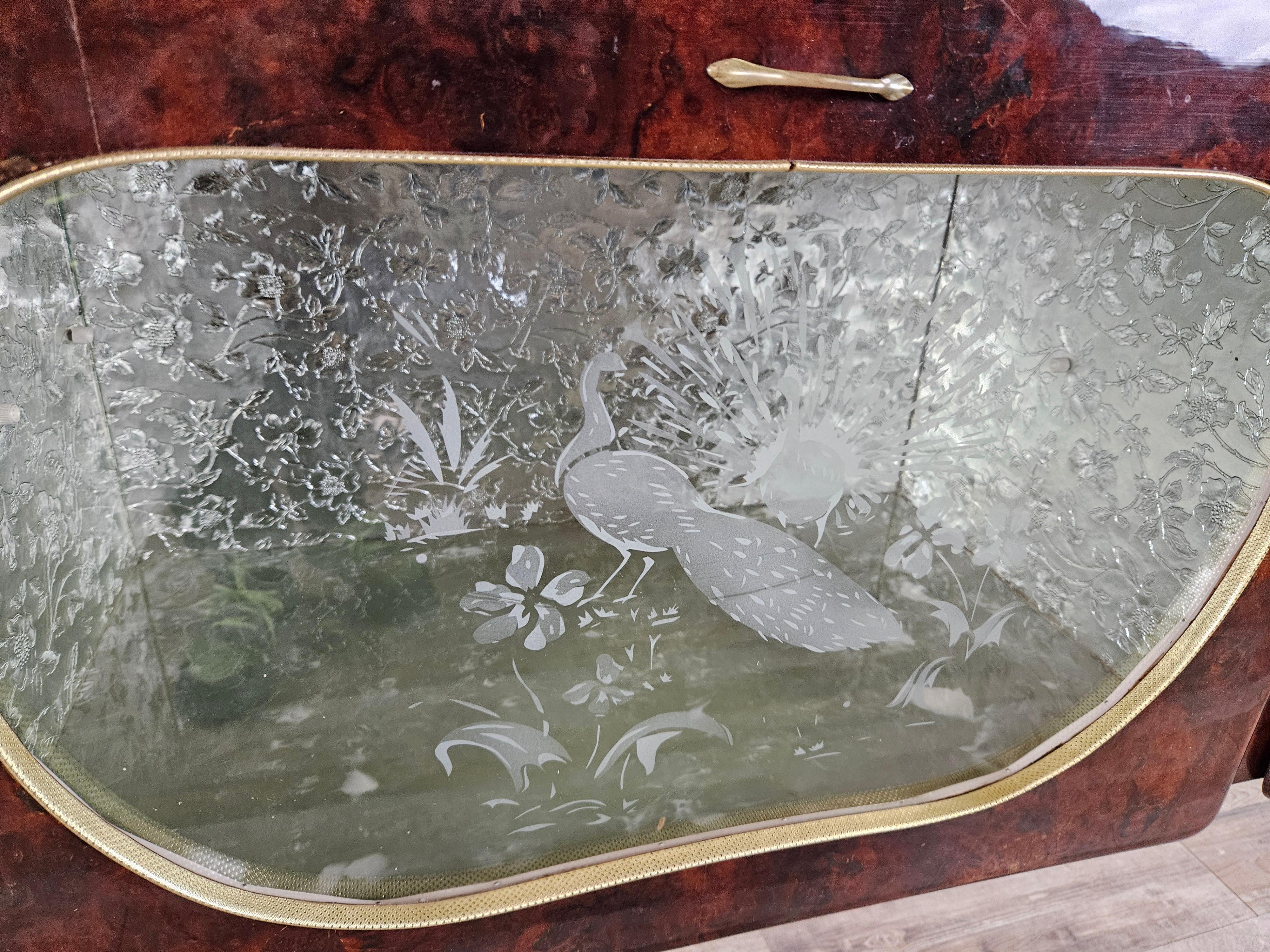 Mid Century sideboard with drop down door and marbled glass top For Sale 6