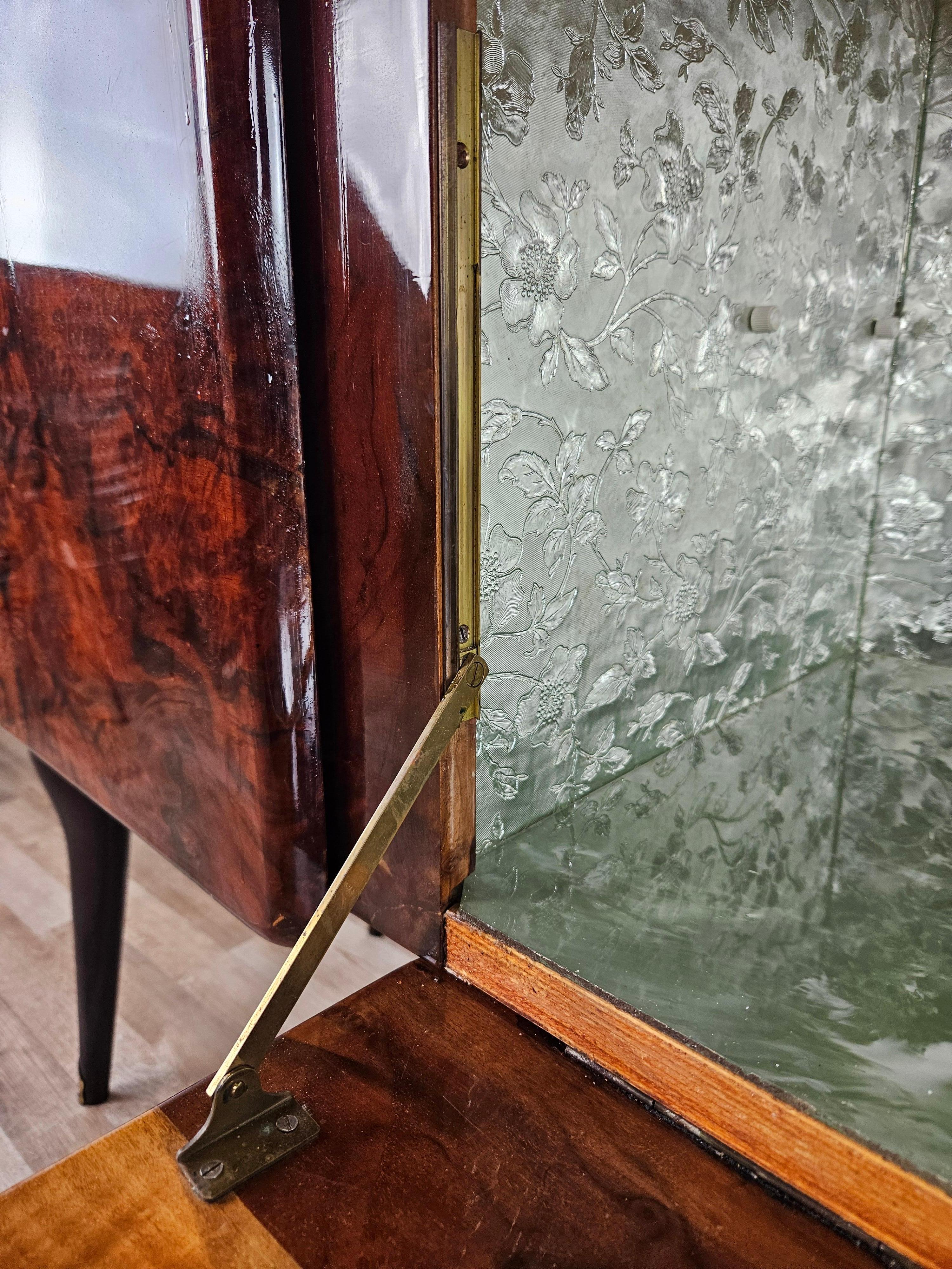 Mid Century sideboard with drop down door and marbled glass top For Sale 13