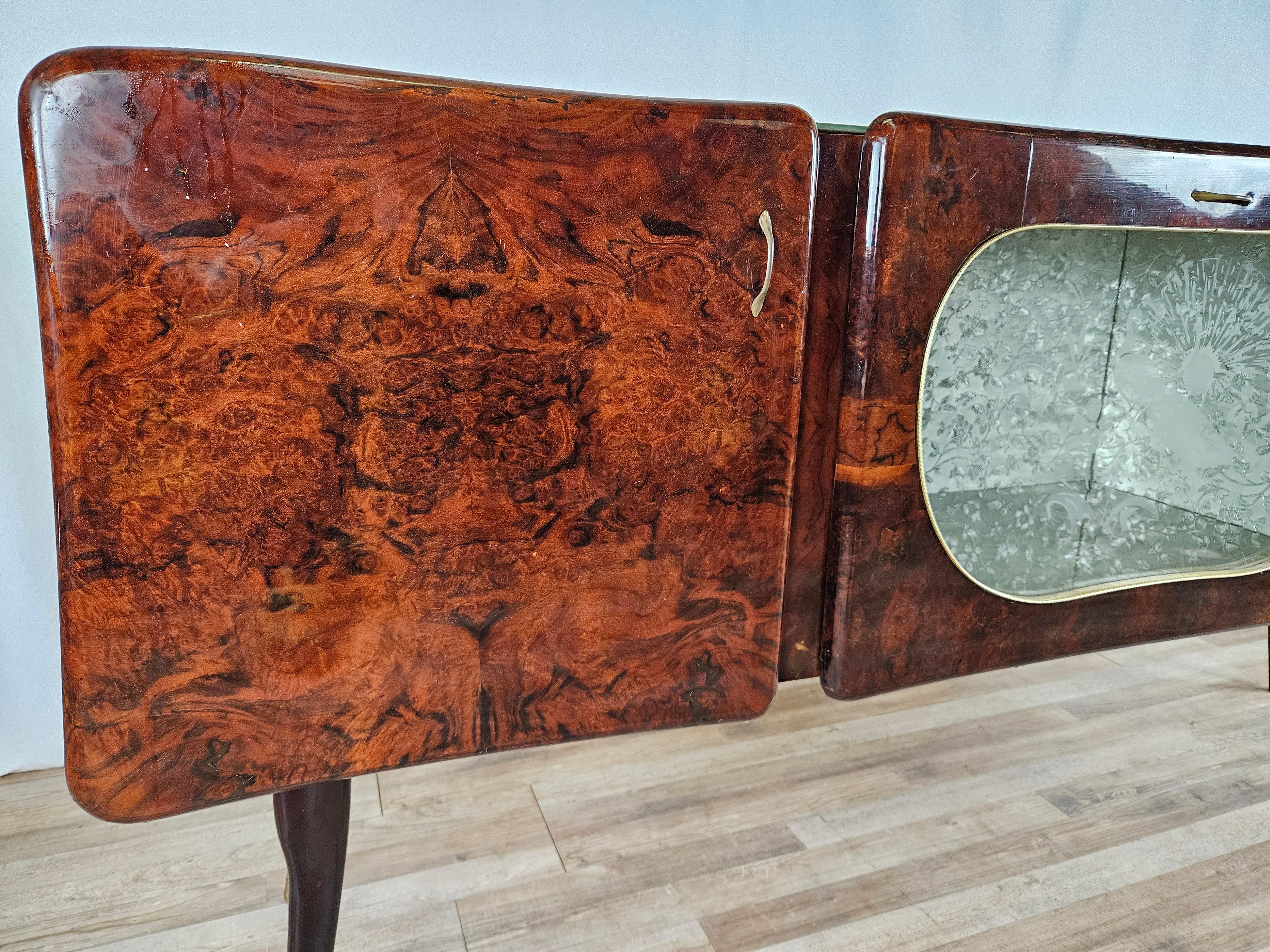 Mid Century sideboard with drop down door and marbled glass top For Sale 1
