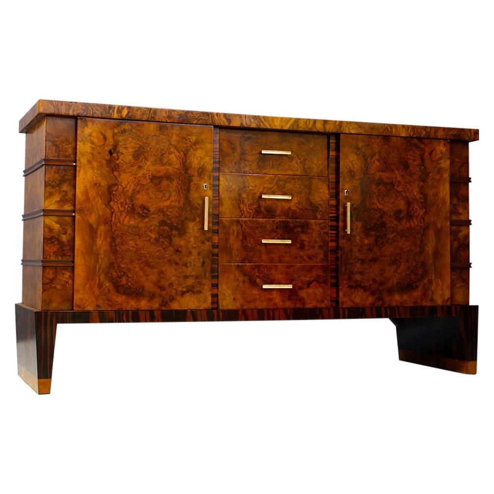 Sideboard Midcentury in Walnut Briar and Brass Attributed to Gio Ponti, 1950s