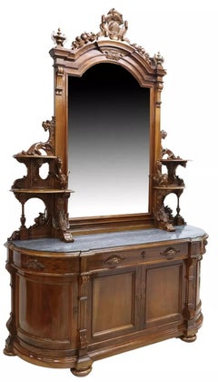 Sideboard, MIrrored, Carved Wood, Monumental, Renaissance Revival, 126"H
