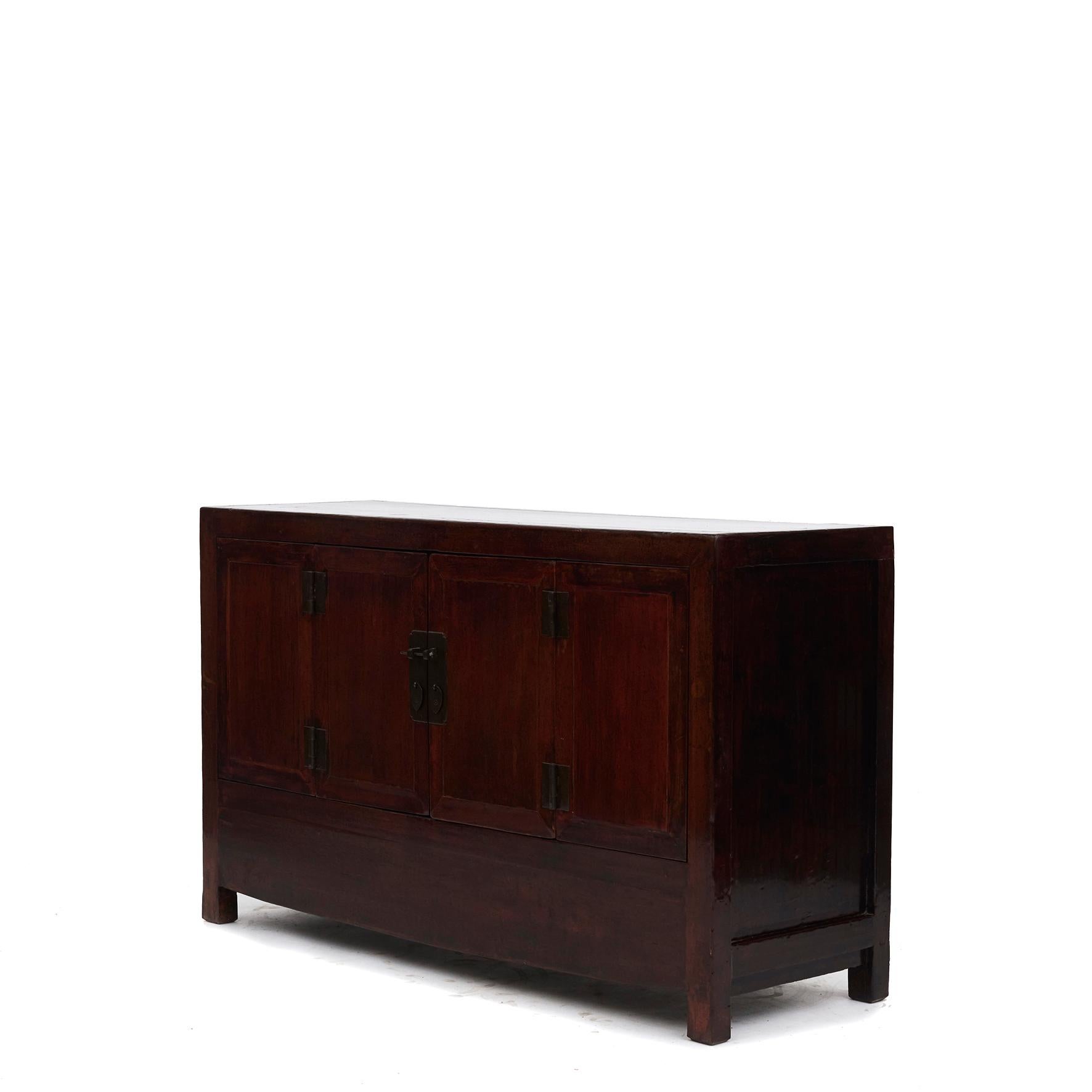 Sideboard with original red lacquer on the front and top, black lacquer on the sides. Pair of doors which can be opened.
The lacquer colors have a natural good patina, highlighted by a clear lacquer surface finish.

Shandong Province, China 1860
