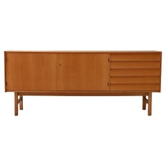 Buffet scandinave vintage en chêne avec tiroirs en étain