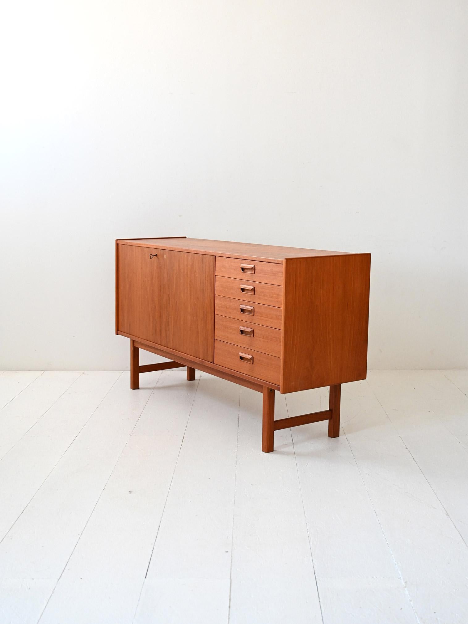 Mid-20th Century Scandinavian vintage teak sideboard with overhanging drawers For Sale